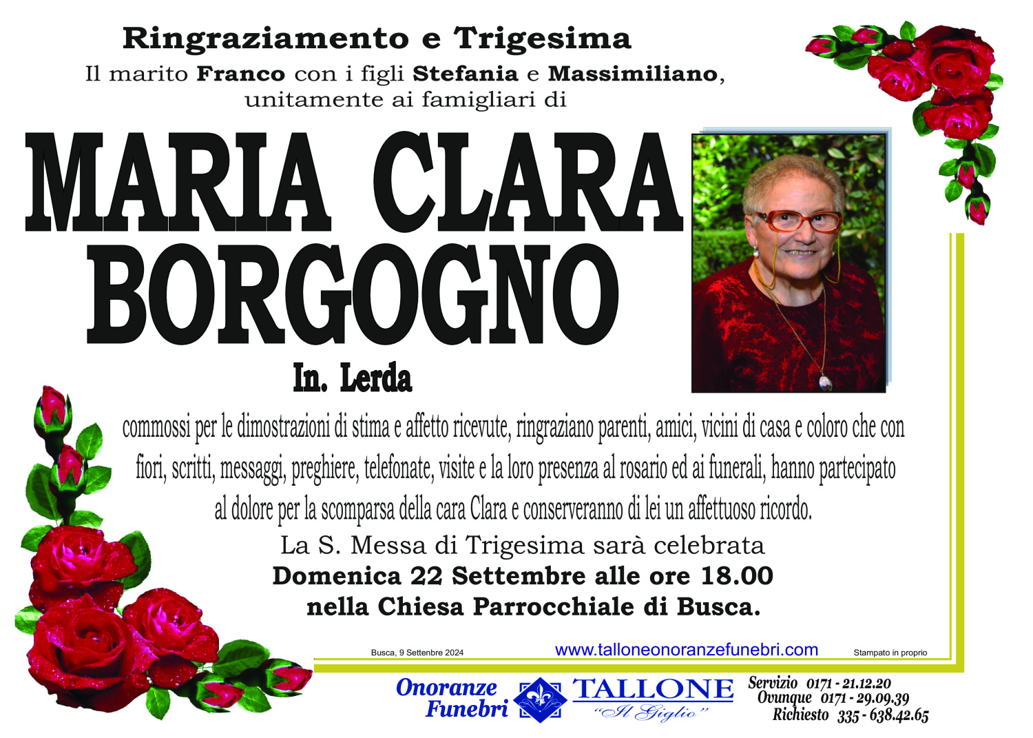 <br />
<b>Warning</b>:  Undefined variable $info in <b>/home/tallone/public_html/ringraziamenti.php</b> on line <b>68</b><br />
Maria Clara Borgogno